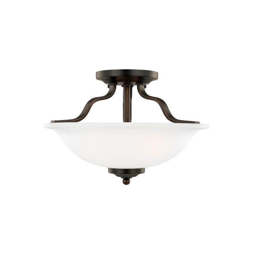 Generation Lighting Emmons Traditional 2-Light Indoor Dimmable Ceiling Semi-Flush Mount In Bronze Finish With Satin Etched Glass Shade