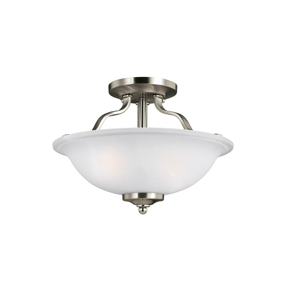Generation Lighting Emmons Traditional 2-Light Led Indoor Dimmable Ceiling Semi-Flush Mount In Brushed Nickel Silver Finish With Satin Etched Glass Shade