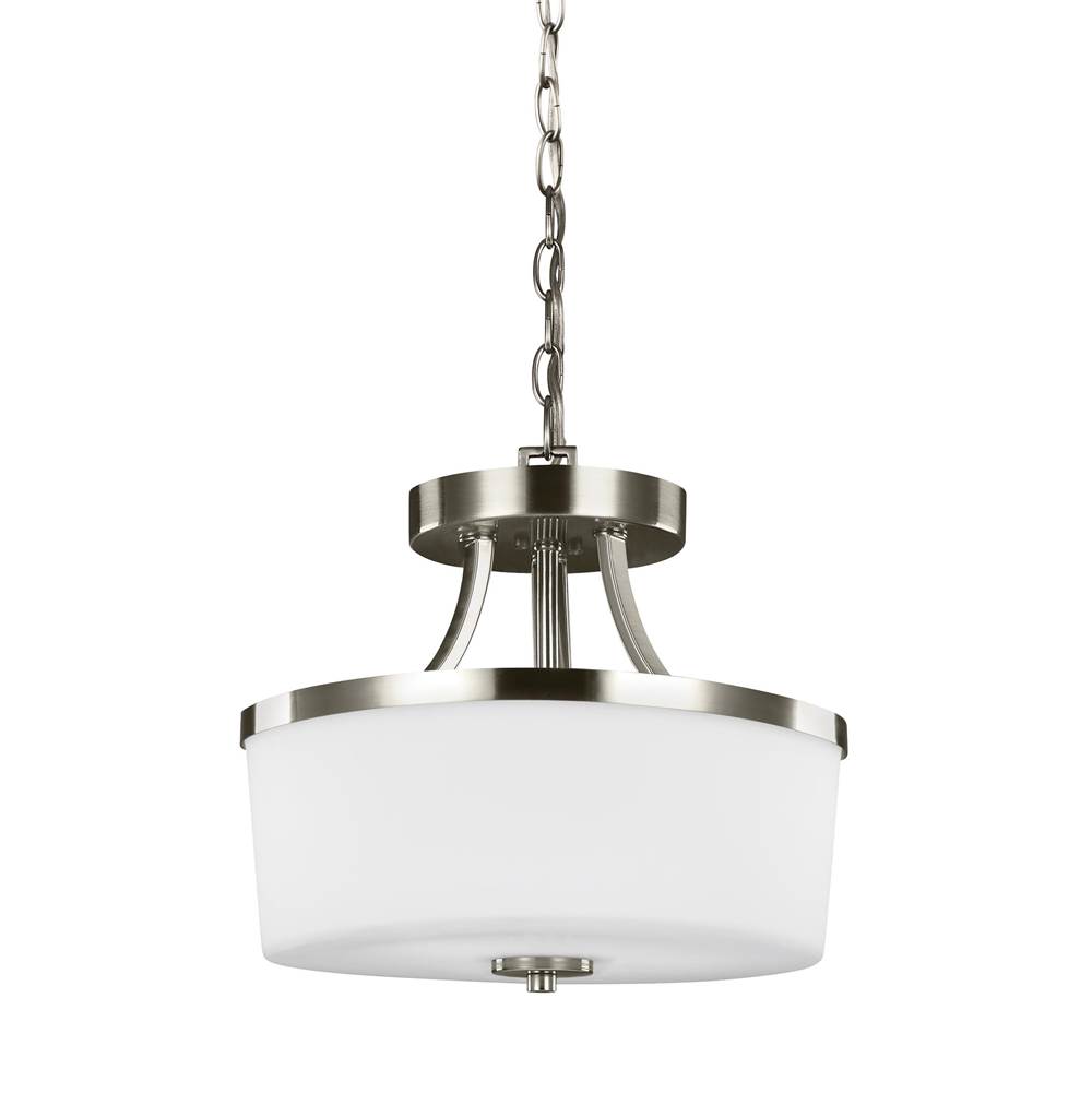 Generation Lighting Hettinger Transitional 2-Light Indoor Dimmable Ceiling Flush Mount In Brushed Nickel Silver Finish With Etched White Inside Glass Shade
