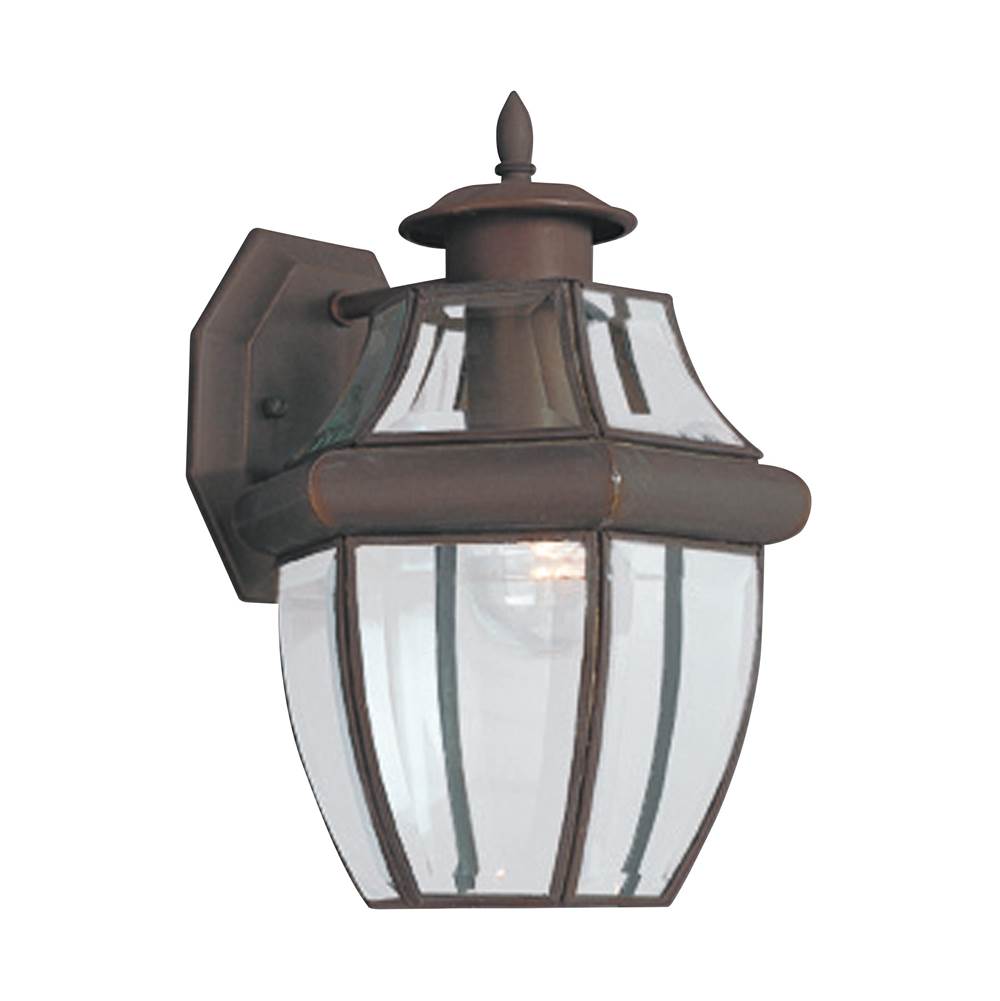 Generation Lighting Lancaster Traditional 1-Light Outdoor Exterior Medium Wall Lantern Sconce In Antique Bronze Finish With Clear Curved Beveled Glass Shade