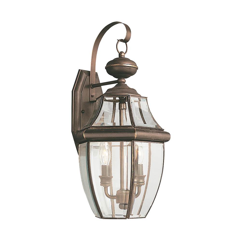 Generation Lighting Lancaster Traditional 2-Light Led Outdoor Exterior Wall Lantern Sconce In Antique Bronze Finish With Clear Curved Beveled Glass Shade