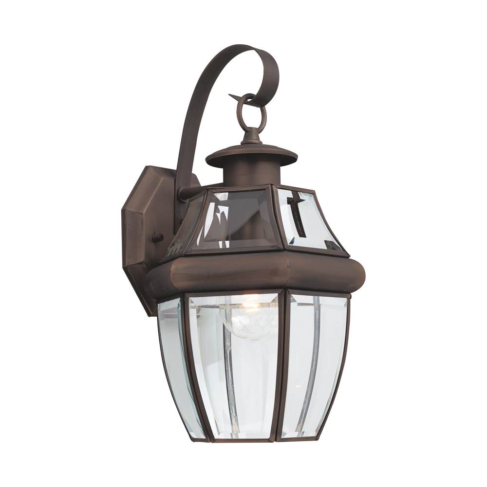Generation Lighting Lancaster Traditional 1-Light Outdoor Exterior Large Wall Lantern Sconce In Antique Bronze Finish With Clear Curved Beveled Glass Shade