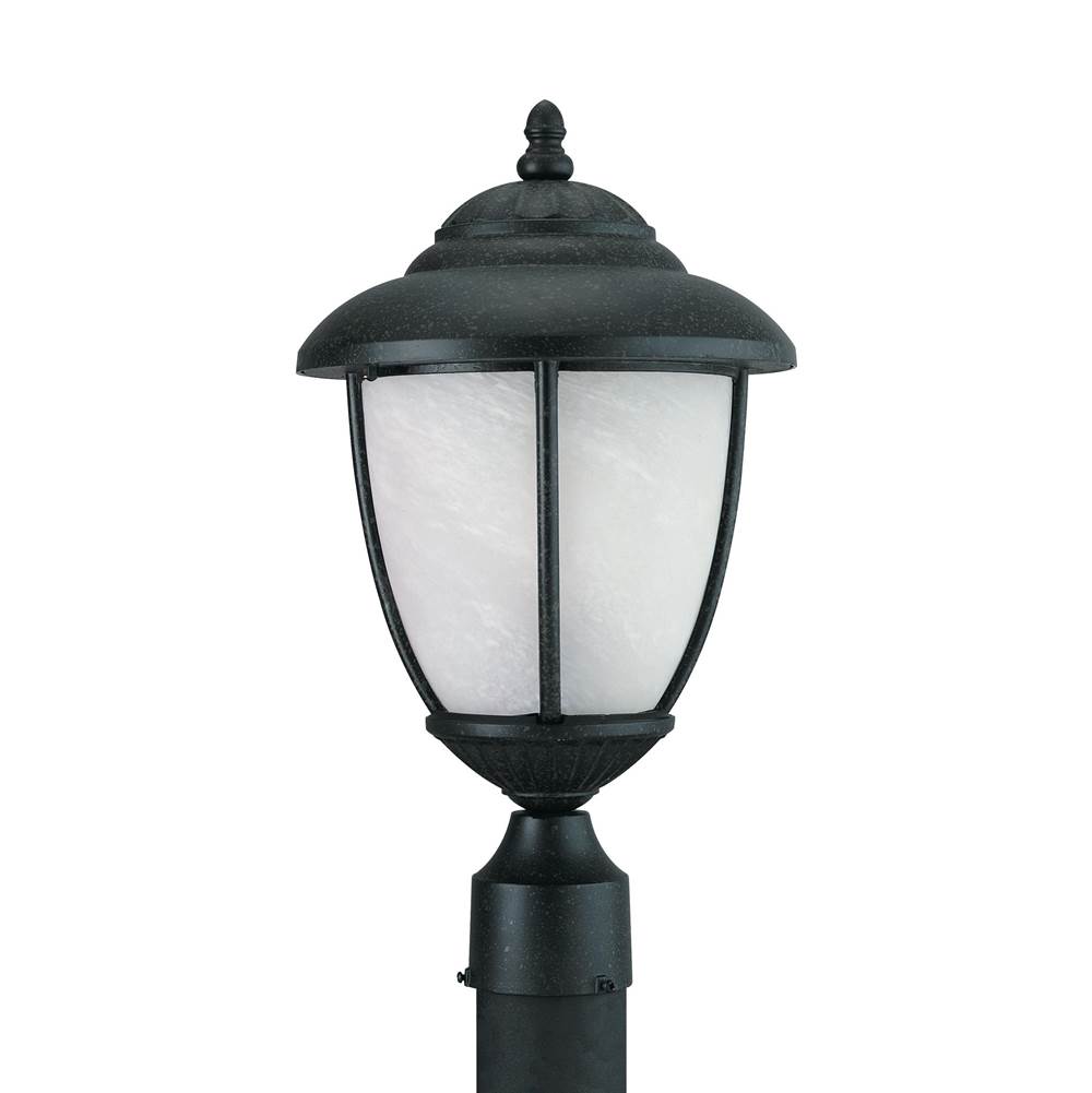 Generation Lighting Yorktown Transitional 1-Light Outdoor Exterior Post Lantern In Forged Iron Finish With Swirled Marbleize Glass Shade