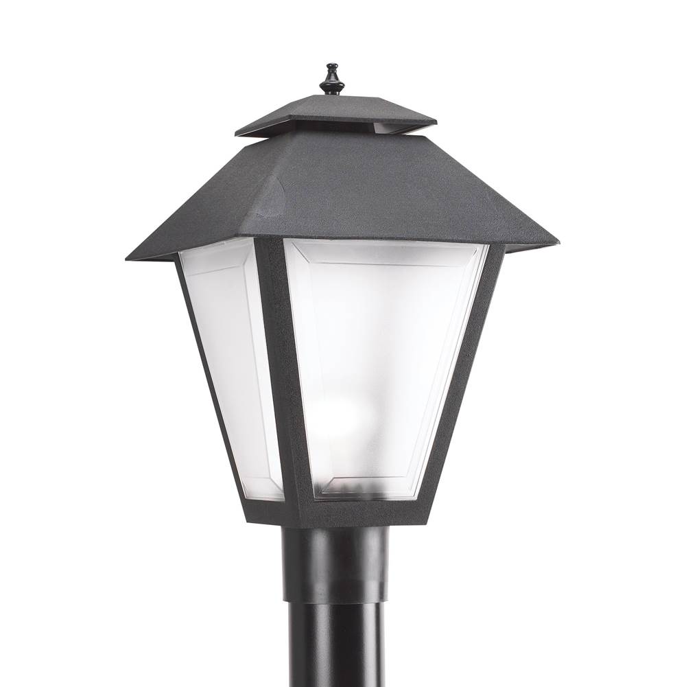 Generation Lighting Polycarbonate Outdoor Traditional 1-Light Led Outdoor Exterior Post Lantern In Black Finish With Frosted Acrylic Panels