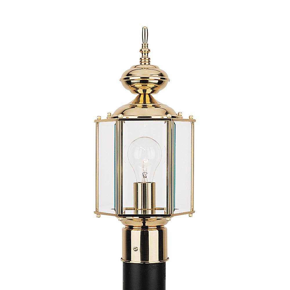 Generation Lighting Classico Traditional 1-Light Outdoor Exterior Post Lantern In Polished Brass Gold Finish With Clear Beveled Glass Panels