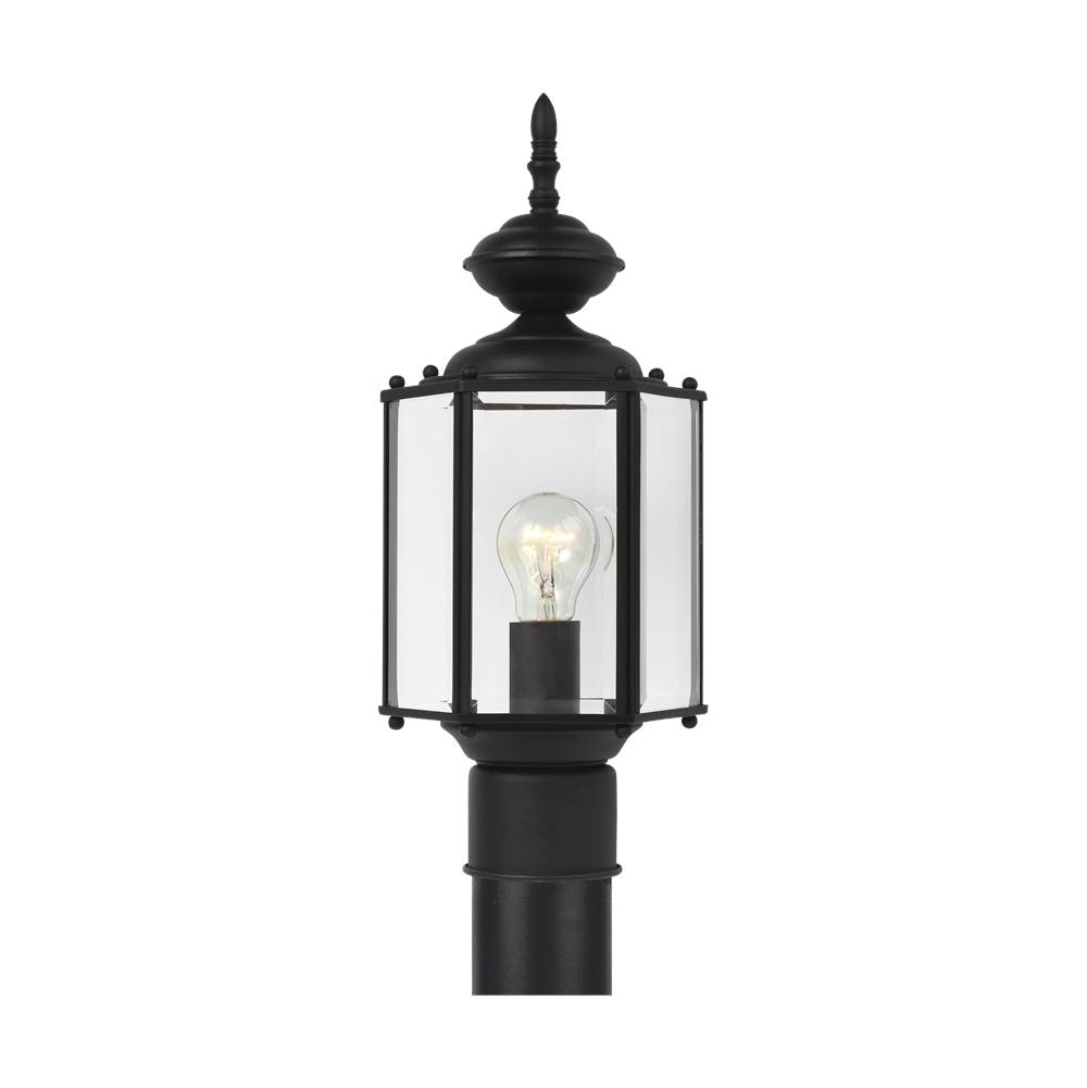 Generation Lighting Classico Traditional 1-Light Outdoor Exterior Post Lantern In Black Finish With Clear Beveled Glass Panels