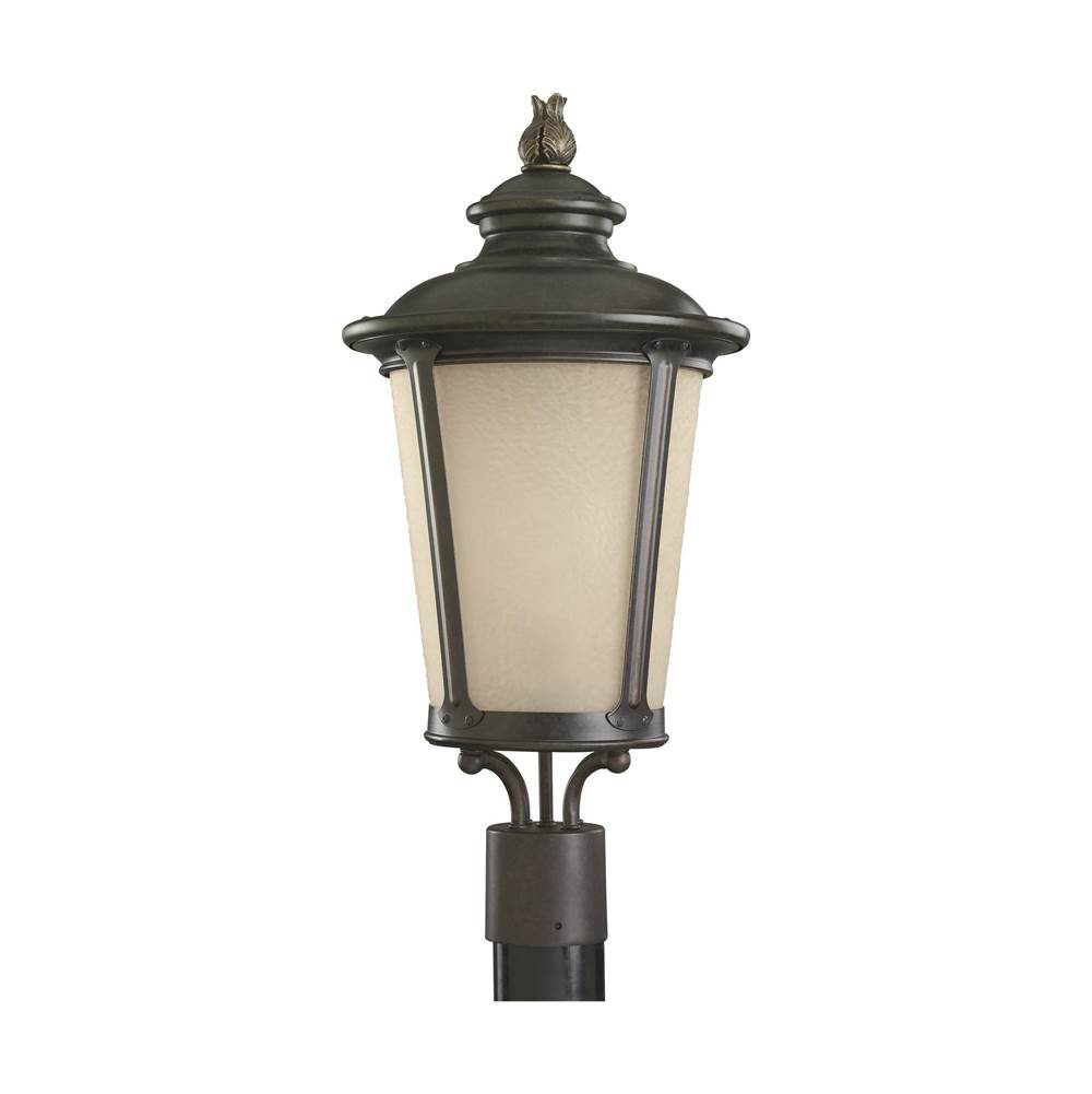 Generation Lighting Cape May Traditional 1-Light Outdoor Exterior Post Lantern In Burled Iron Grey Finish With Etched Light Amber Glass Diffuser