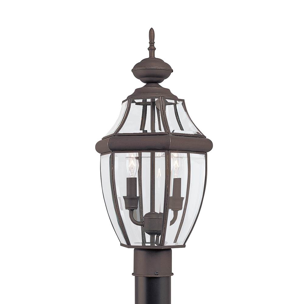 Generation Lighting Lancaster Traditional 2-Light Outdoor Exterior Post Lantern In Antique Bronze Finish With Clear Curved Beveled Glass Shade