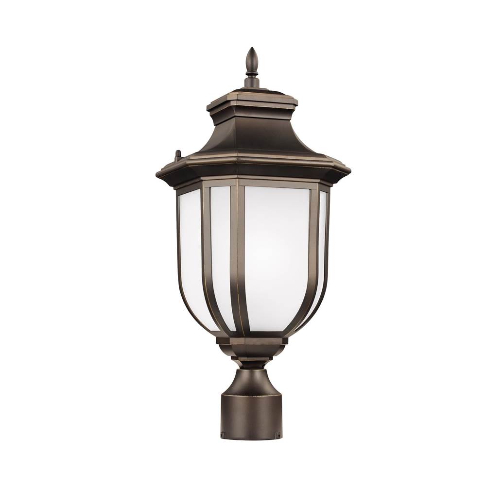 Generation Lighting Childress Traditional 1-Light Outdoor Exterior Post Lantern In Antique Bronze Finish With Satin Etched Glass Panels