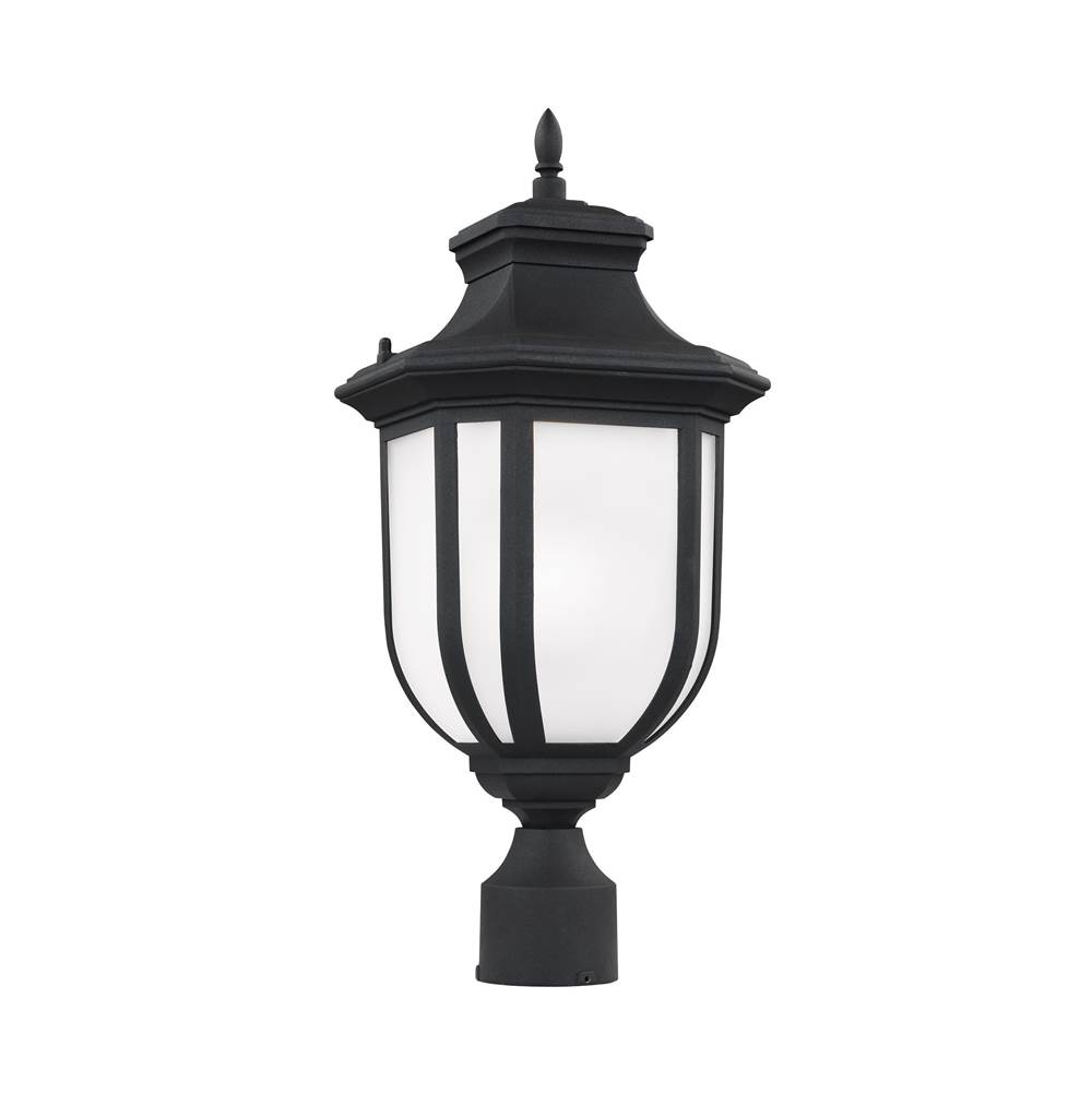 Generation Lighting Childress Traditional 1-Light Led Outdoor Exterior Post Lantern In Black Finish With Satin Etched Glass Panels