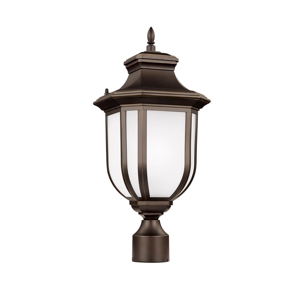 Generation Lighting Childress Traditional 1-Light Led Outdoor Exterior Post Lantern In Antique Bronze Finish With Satin Etched Glass Panels