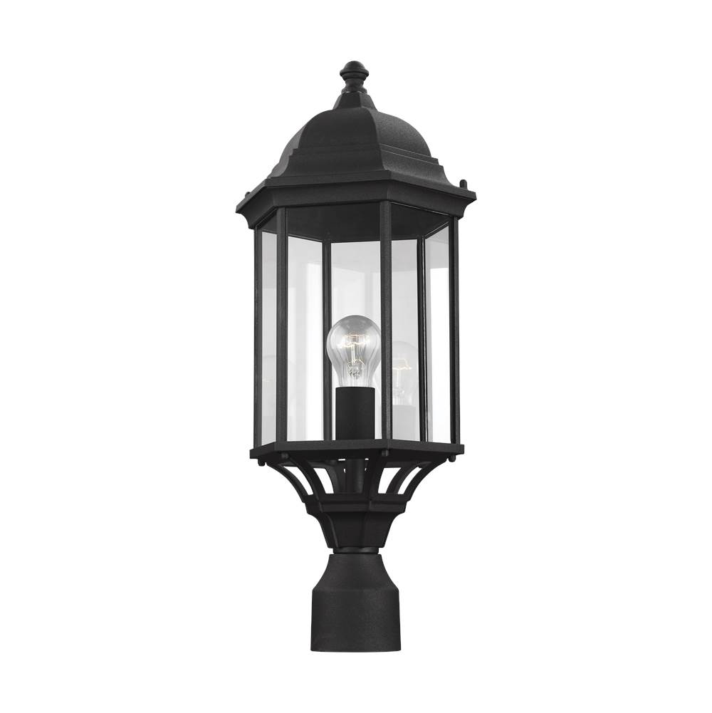 Generation Lighting Sevier Traditional 1-Light Outdoor Exterior Large Post Lantern In Black Finish With Clear Glass Panels