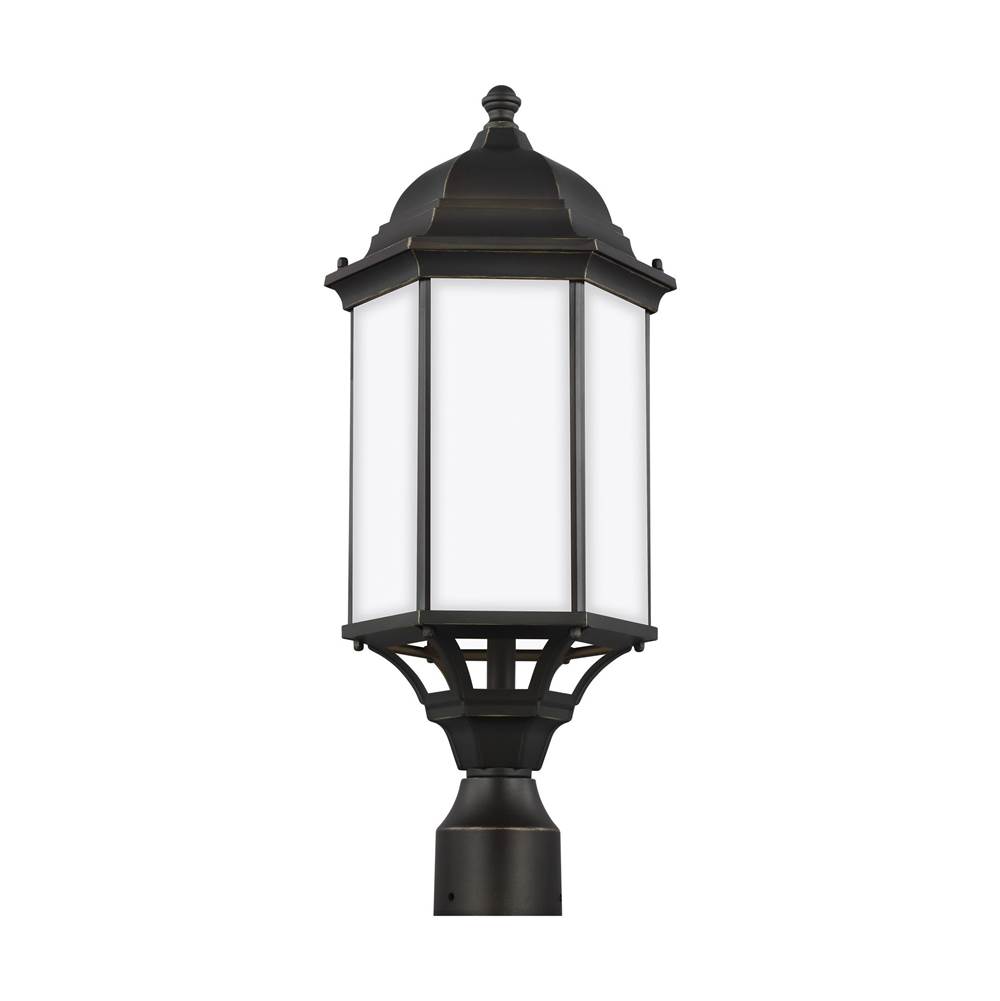 Generation Lighting Sevier Traditional 1-Light Outdoor Exterior Large Post Lantern In Antique Bronze Finish With Satin Etched Glass Panels