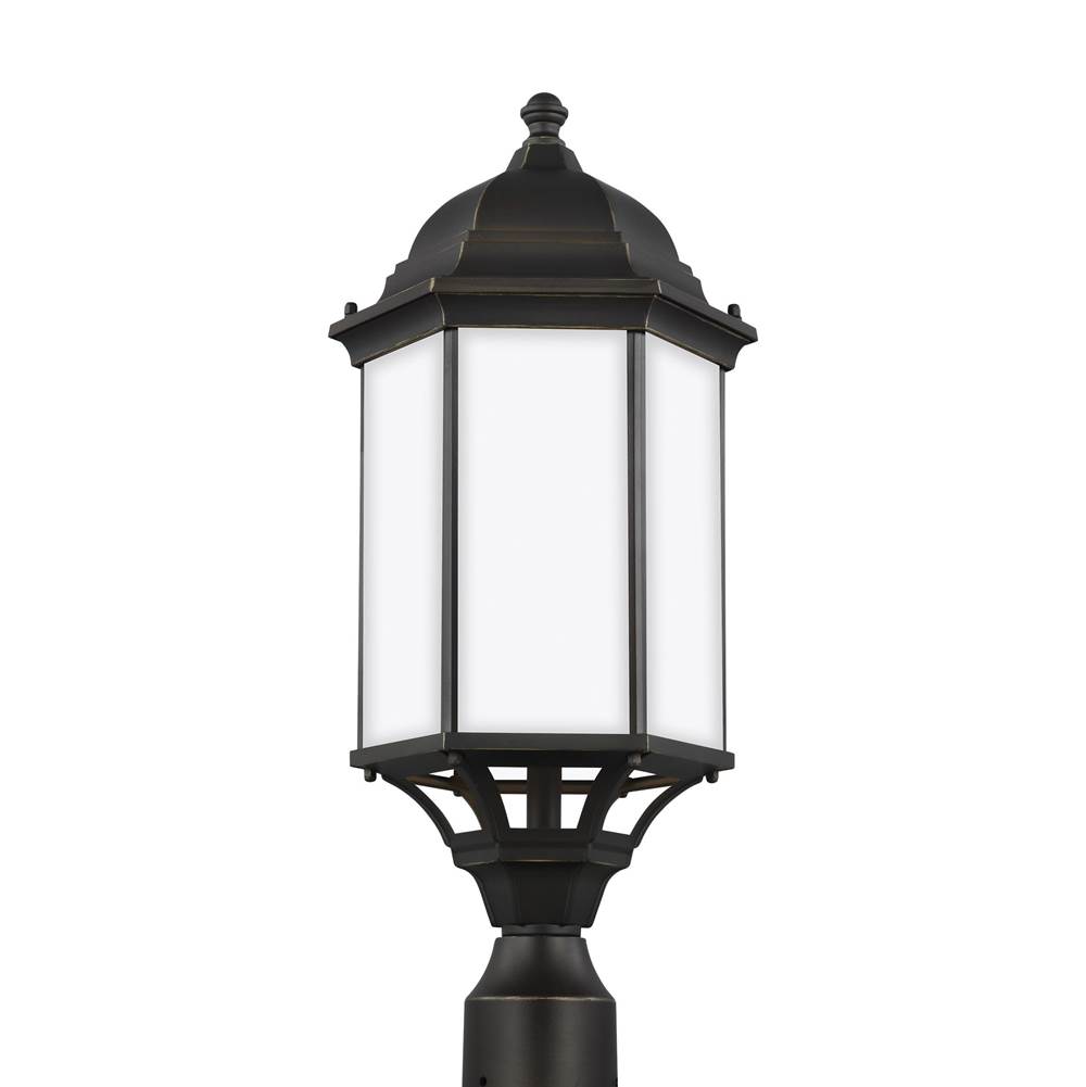 Generation Lighting Sevier Traditional 1-Light Led Outdoor Exterior Large Post Lantern In Antique Bronze Finish With Satin Etched Glass Panels