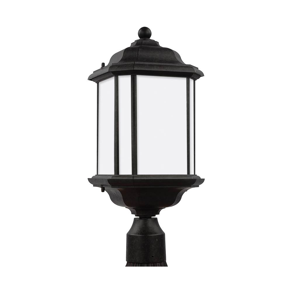 Generation Lighting Kent Traditional 1-Light Outdoor Exterior Post Lantern In Oxford Bronze Finish With Satin Etched Glass Panels
