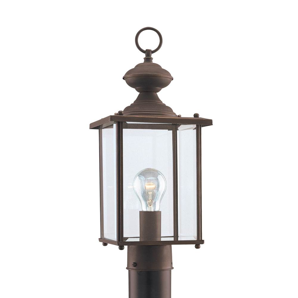 Generation Lighting Jamestowne Transitional 1-Light Outdoor Exterior Post Lantern In Antique Bronze Finish With Clear Beveled Glass Panels