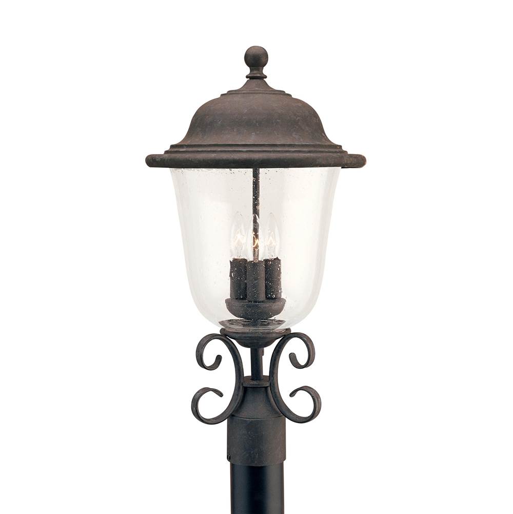 Generation Lighting Trafalgar Traditional 3-Light Outdoor Exterior Post Lantern In Oxidized Bronze Finish With Clear Seeded Glass Shade