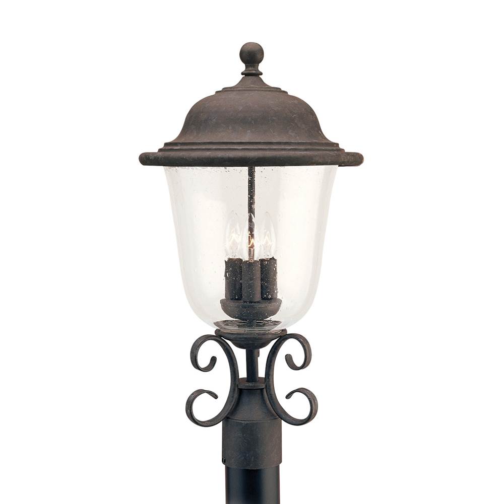 Generation Lighting Trafalgar Traditional 3-Light Led Outdoor Exterior Post Lantern In Oxidized Bronze Finish With Clear Seeded Glass Shade