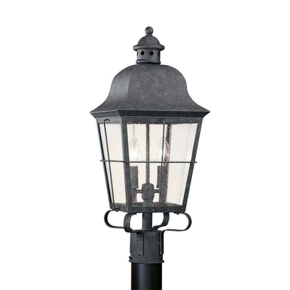 Generation Lighting Chatham Traditional 2-Light Outdoor Exterior Post Lantern In Oxidized Bronze Finish With Clear Seeded Glass Panels