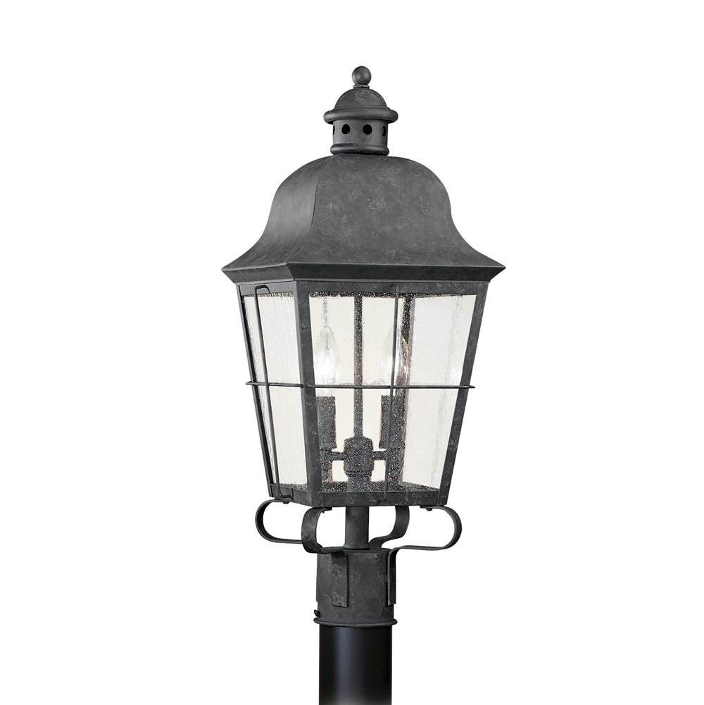 Generation Lighting Chatham Traditional 2-Light Led Outdoor Exterior Post Lantern In Oxidized Bronze Finish With Clear Seeded Glass Panels