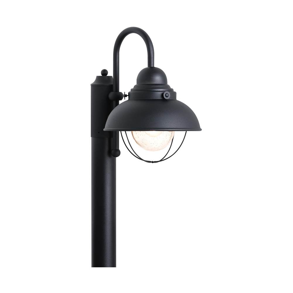 Generation Lighting Sebring Transitional 1-Light Outdoor Exterior Post Lantern In Black Finish With Clear Seeded Glass Diffuser