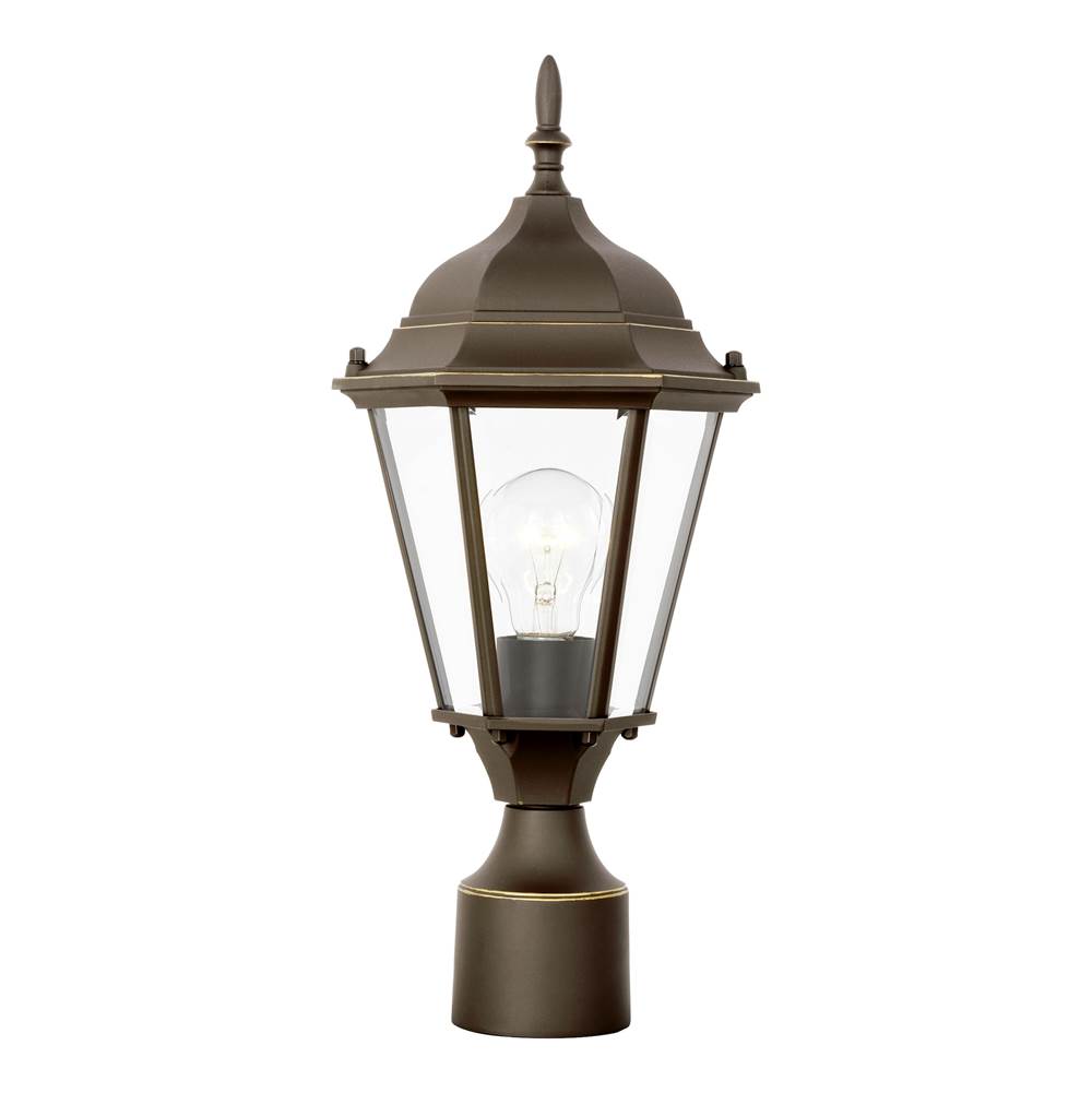 Generation Lighting Bakersville Traditional 1-Light Outdoor Exterior Post Lantern In Antique Bronze Finish With Clear Beveled Glass Panels