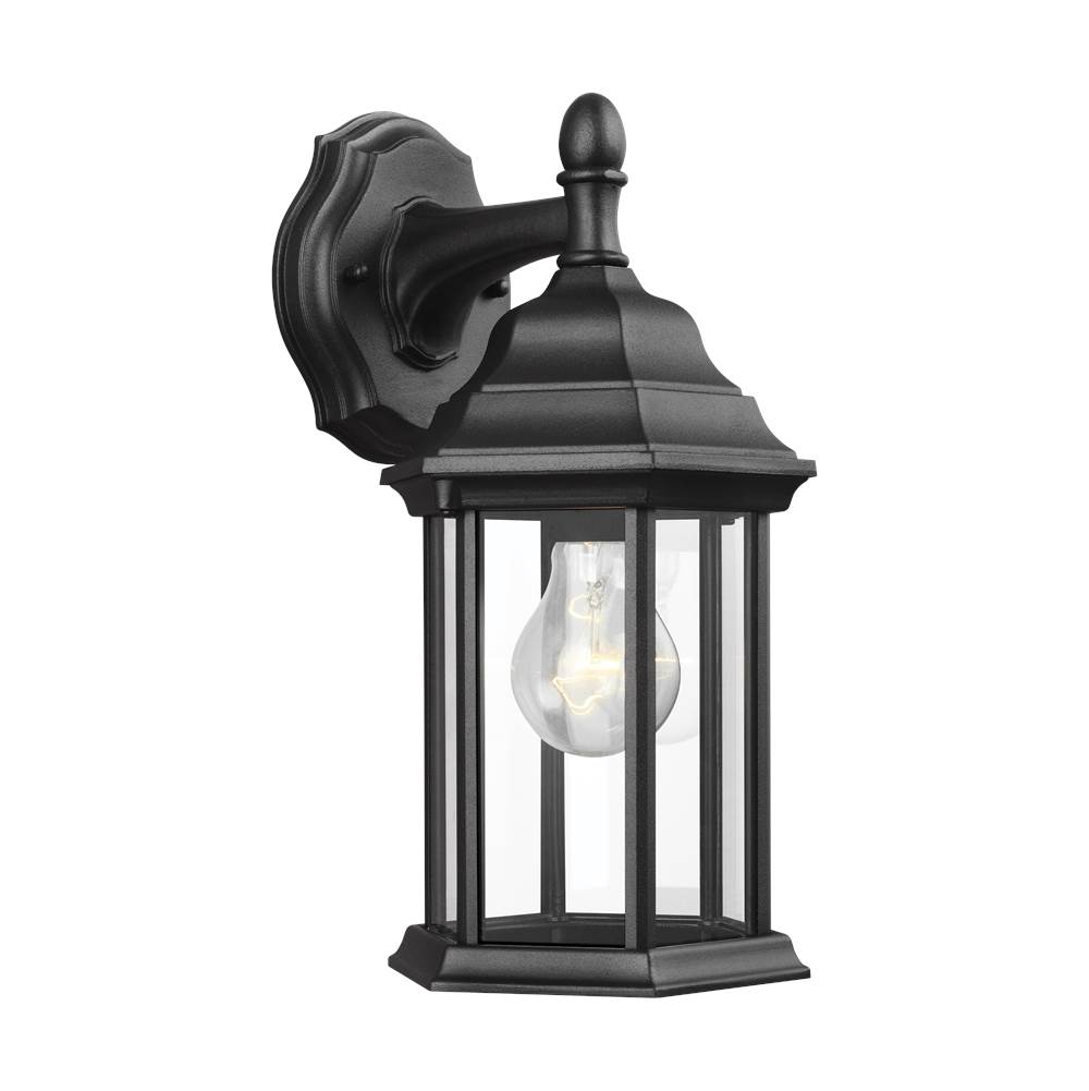 Generation Lighting Sevier Traditional 1-Light Outdoor Exterior Small Downlight Outdoor Wall Lantern Sconce In Black Finish With Clear Glass Panels