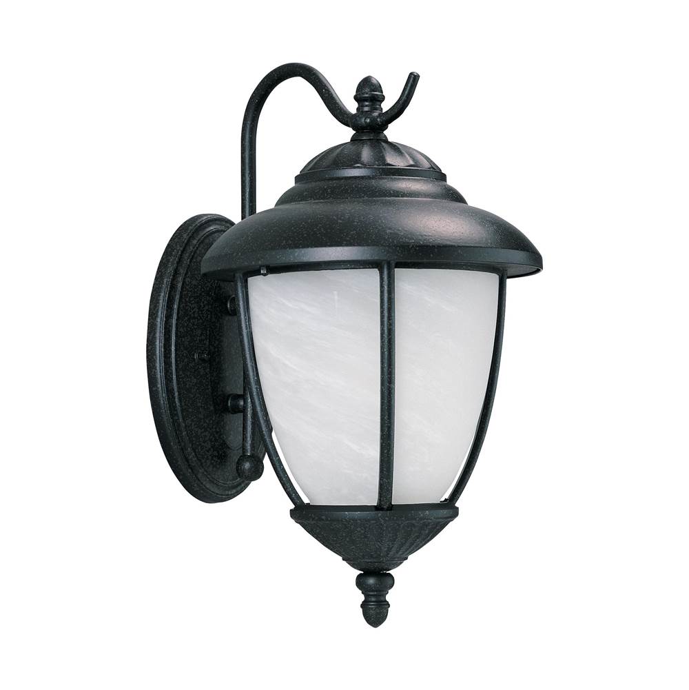 Generation Lighting Yorktown Transitional 1-Light Outdoor Exterior Large Wall Lantern Sconce In Forged Iron Finish With Swirled Marbleize Glass Shade