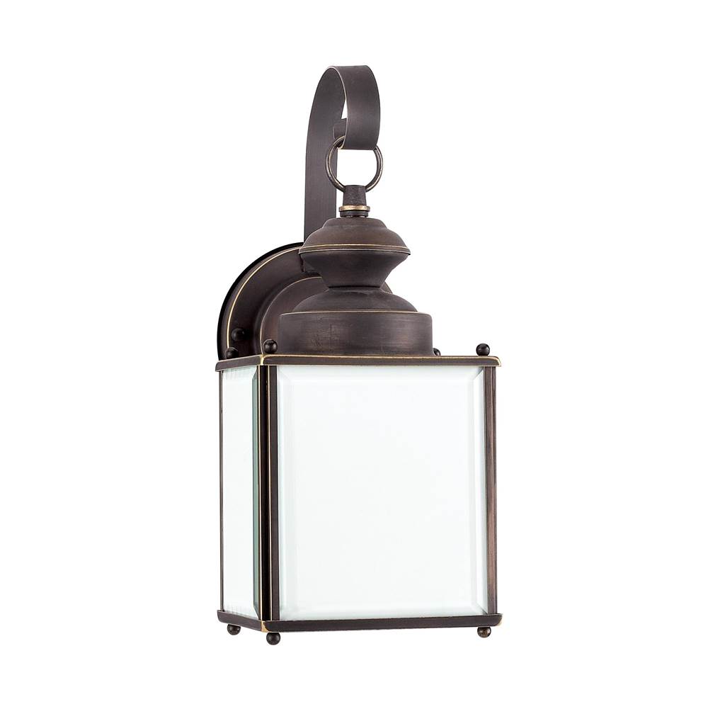 Generation Lighting Jamestowne Transitional 1-Light Medium Outdoor Exterior Dark Sky Compliant Wall Lantern Sconce In Antique Bronze W/Etched White Tiffany Glass Panels
