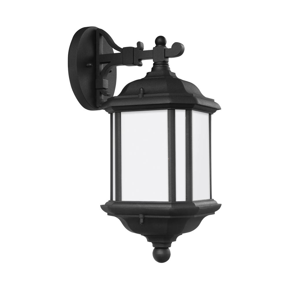 Generation Lighting Kent Traditional 1-Light Outdoor Exterior Medium Wall Lantern Sconce In Black Finish With Satin Etched Glass Panels