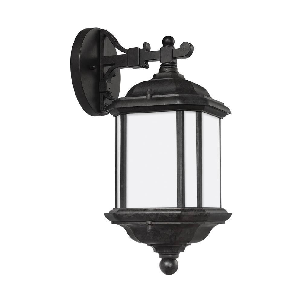 Generation Lighting Kent Traditional 1-Light Outdoor Exterior Medium Wall Lantern Sconce In Oxford Bronze Finish With Satin Etched Glass Panels
