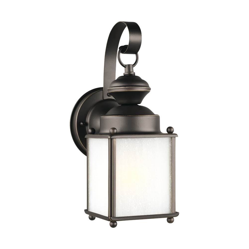Generation Lighting Jamestowne Transitional 1-Light Led Small Outdoor Exterior Wall Lantern In Antique Bronze Finish With Frosted Seeded Glass Panels