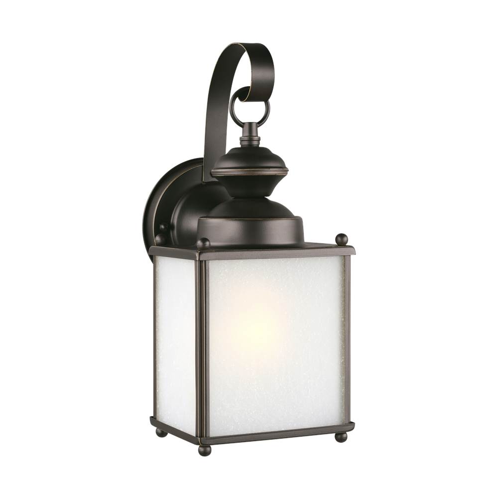 Generation Lighting Jamestowne Transitional 1-Light Led Medium Outdoor Exterior Wall Lantern In Antique Bronze Finish With Frosted Seeded Glass Panels