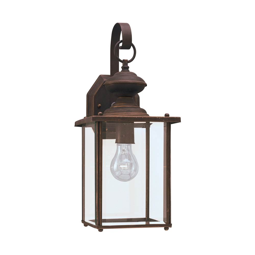 Generation Lighting Jamestowne Transitional 1-Light Large Outdoor Exterior Wall Lantern In Antique Bronze Finish With Clear Beveled Glass Panels