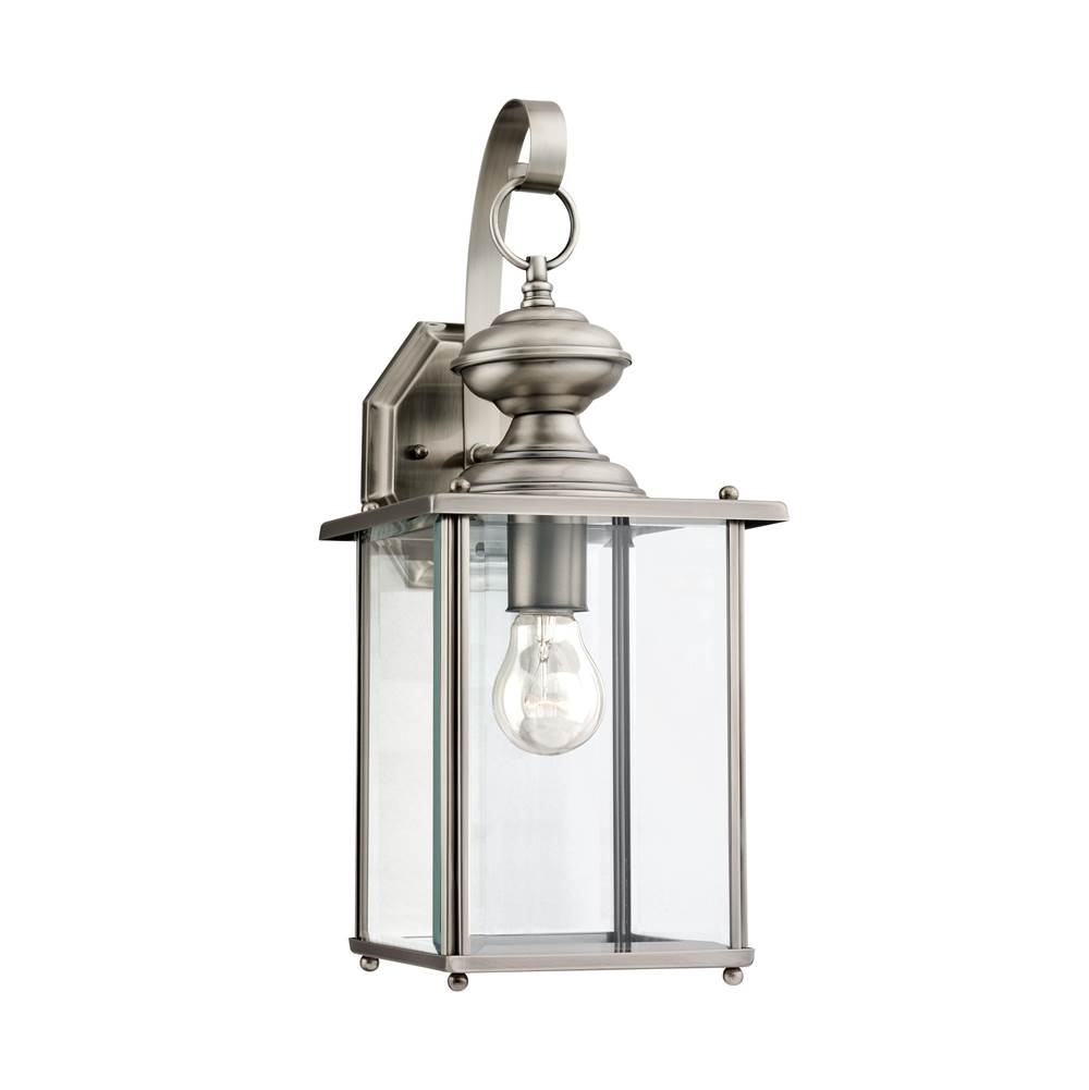 Generation Lighting Jamestowne Transitional 1-Light Large Outdoor Exterior Wall Lantern In Antique Brushed Nickel Silver Finish With Clear Beveled Glass Panels