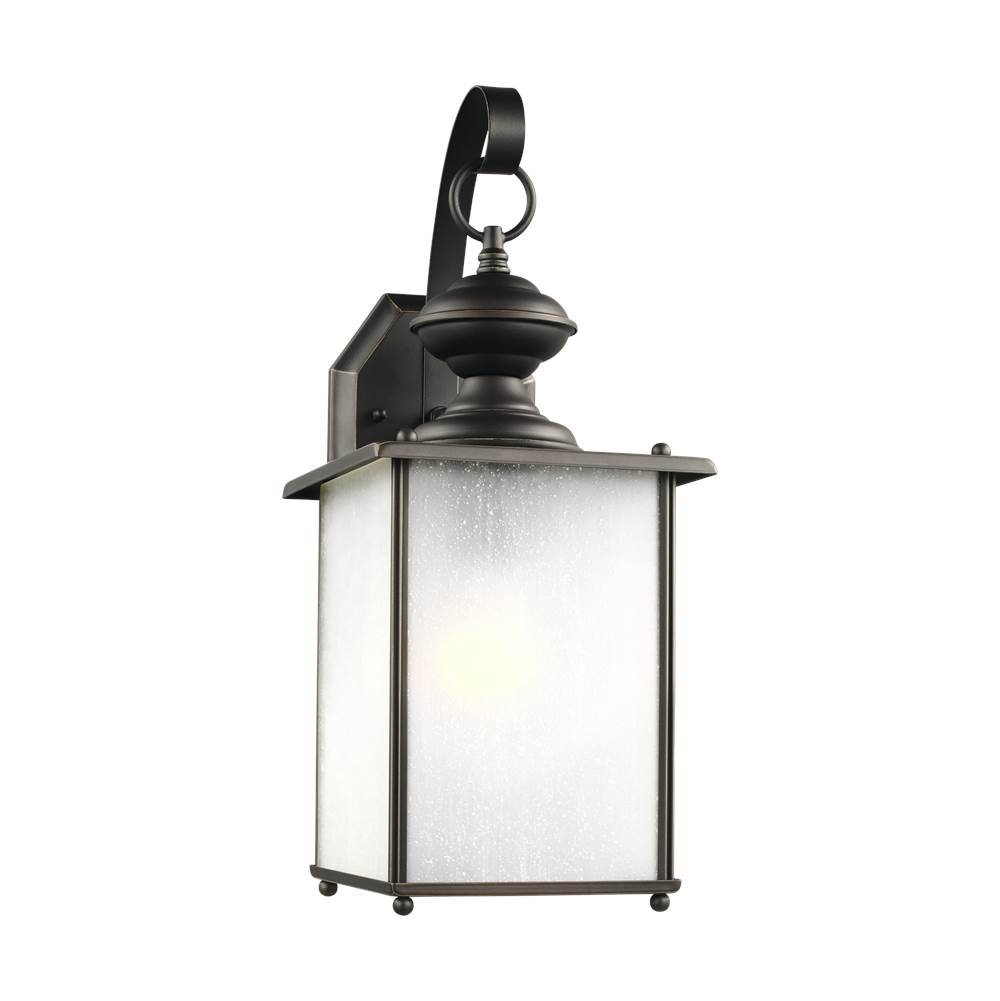 Generation Lighting Jamestowne Transitional 1-Light Led Large Outdoor Exterior Wall Lantern In Antique Bronze Finish With Frosted Seeded Glass Panels