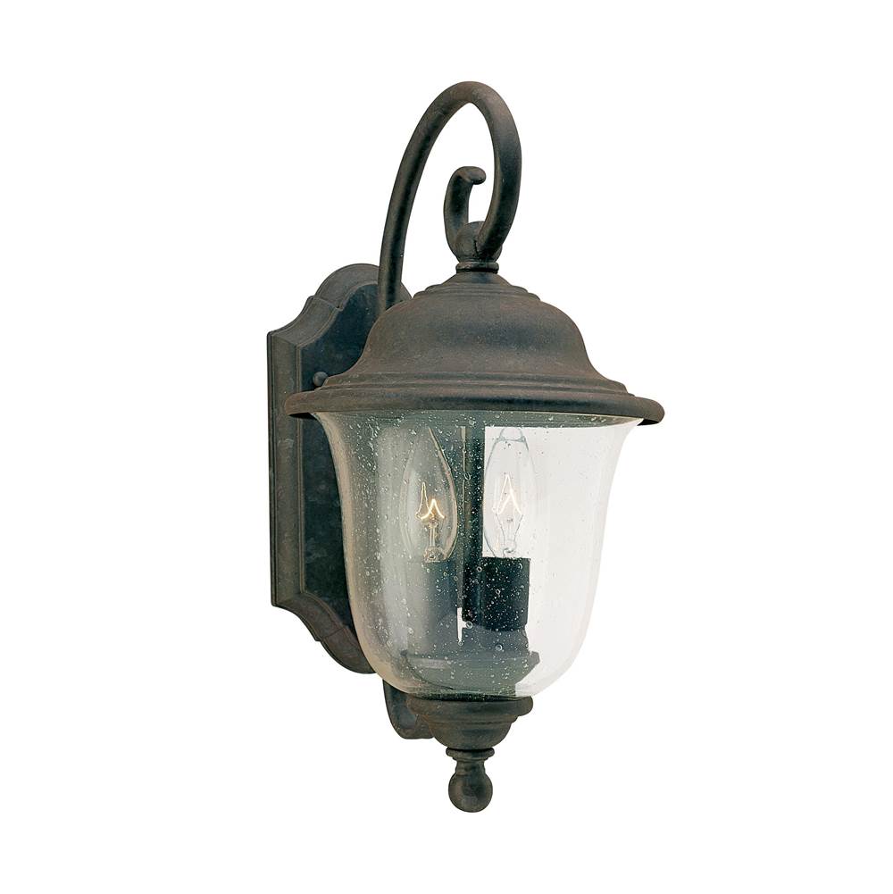 Generation Lighting Trafalgar Traditional 2-Light Medium Outdoor Exterior Wall Lantern Sconce In Oxidized Bronze Finish With Clear Seeded Glass Shade