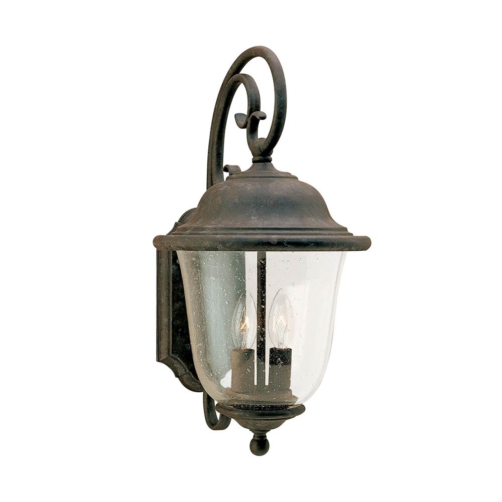 Generation Lighting Trafalgar Traditional 2-Light Outdoor Exterior Large Wall Lantern Sconce In Oxidized Bronze Finish With Clear Seeded Glass Shade