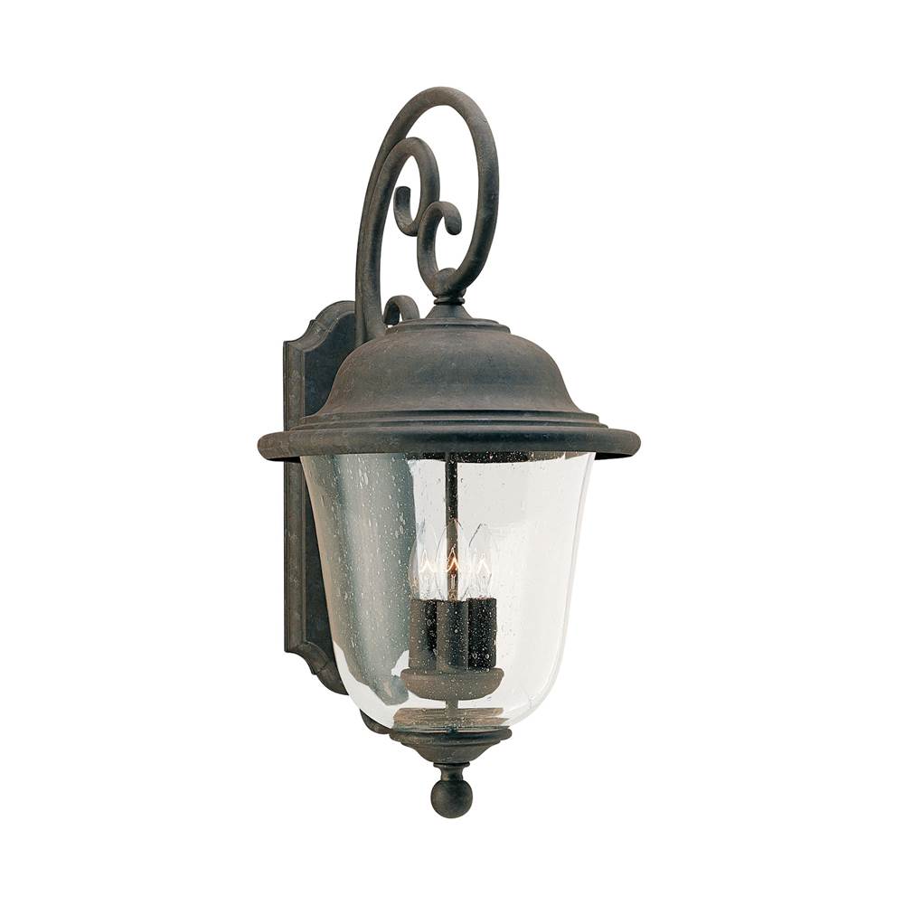Generation Lighting Trafalgar Traditional 3-Light Led Outdoor Exterior Wall Lantern Sconce In Oxidized Bronze Finish With Clear Seeded Glass Shade
