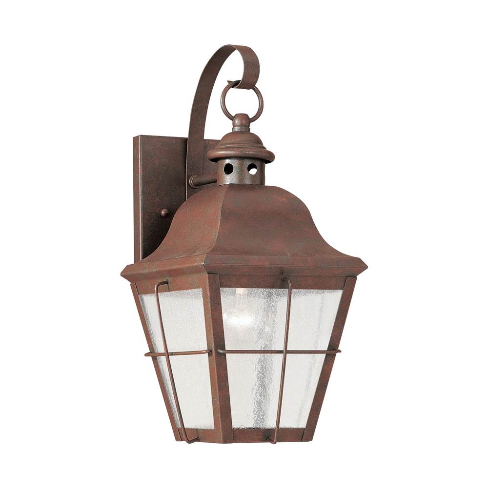 Generation Lighting Chatham Traditional 1-Light Outdoor Exterior Wall Lantern Sconce In Weathered Copper Finish With Clear Seeded Glass Panels