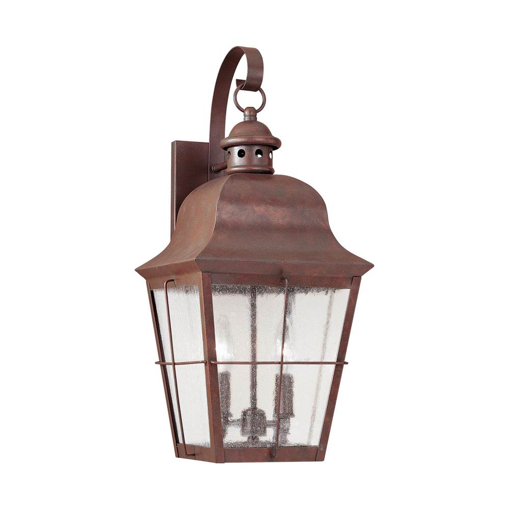 Generation Lighting Chatham Traditional 2-Light Outdoor Exterior Wall Lantern Sconce In Weathered Copper Finish With Clear Seeded Glass Panels