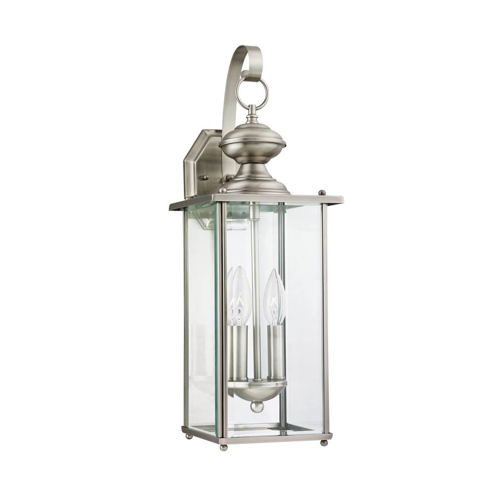 Generation Lighting Jamestowne Transitional 2-Light Outdoor Exterior Wall Lantern In Antique Brushed Nickel Silver Finish With Clear Beveled Glass Panels