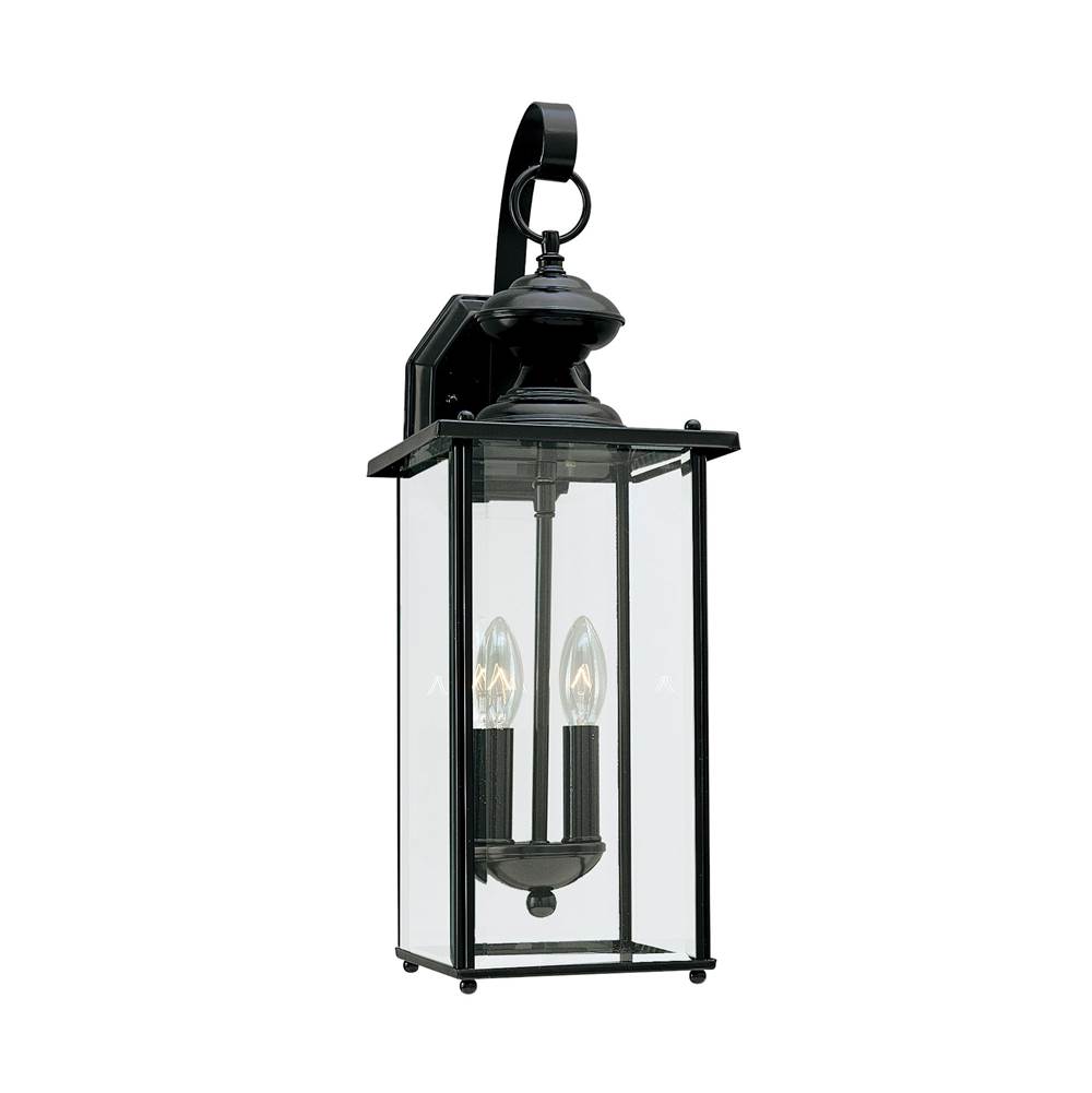 Generation Lighting Jamestowne Transitional 2-Light Led Outdoor Exterior Wall Lantern In Black Finish With Clear Beveled Glass Panels