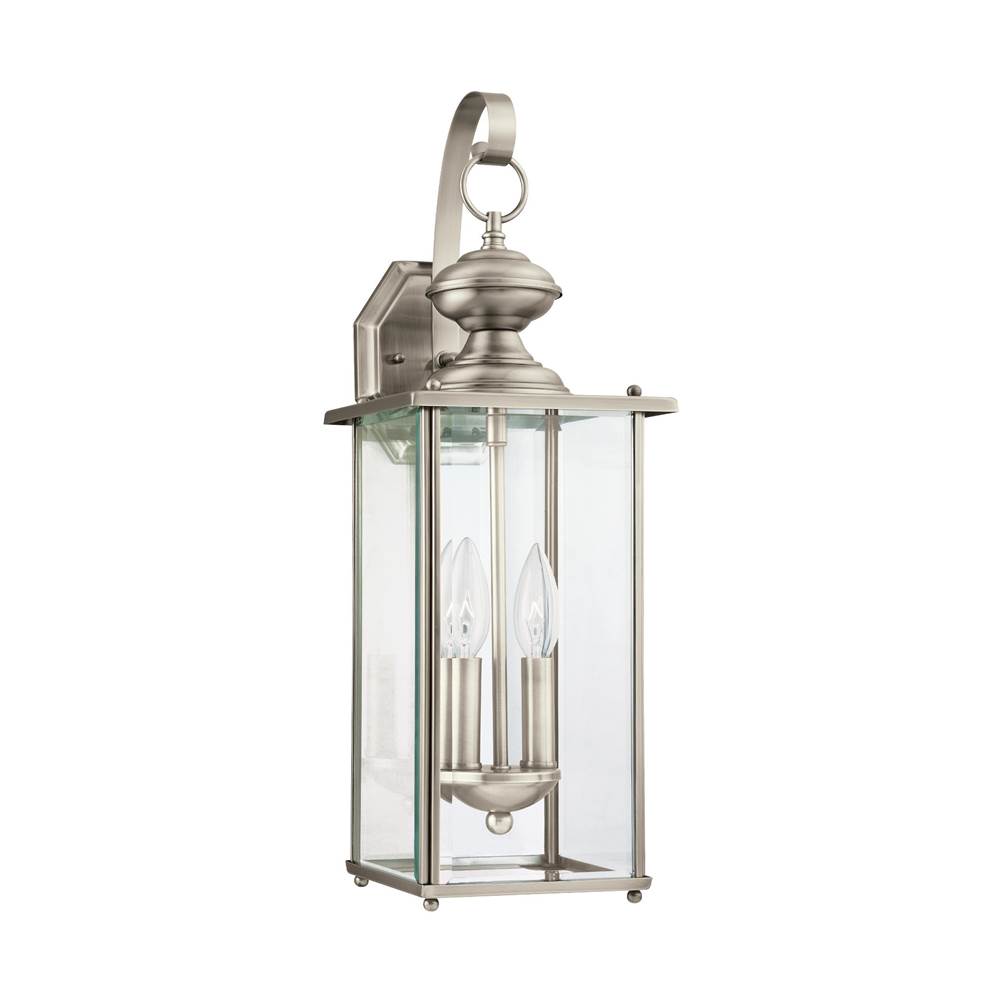 Generation Lighting Jamestowne Transitional 2-Light Led Outdoor Exterior Wall Lantern In Antique Brushed Nickel Silver Finish With Clear Beveled Glass Panels