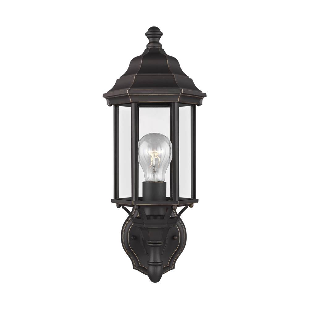 Generation Lighting Sevier Traditional 1-Light Outdoor Exterior Small Uplight Outdoor Wall Lantern Sconce In Antique Bronze Finish With Clear Glass Panels