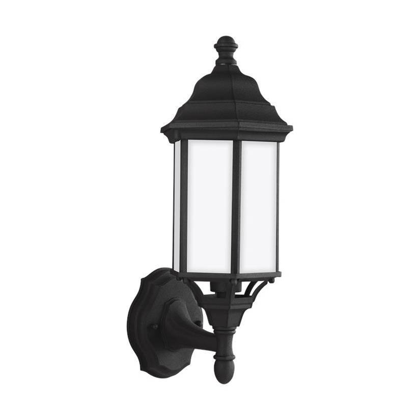 Generation Lighting Sevier Traditional 1-Light Led Outdoor Exterior Small Uplight Outdoor Wall Lantern Sconce In Black Finish With Satin Etched Glass Panels