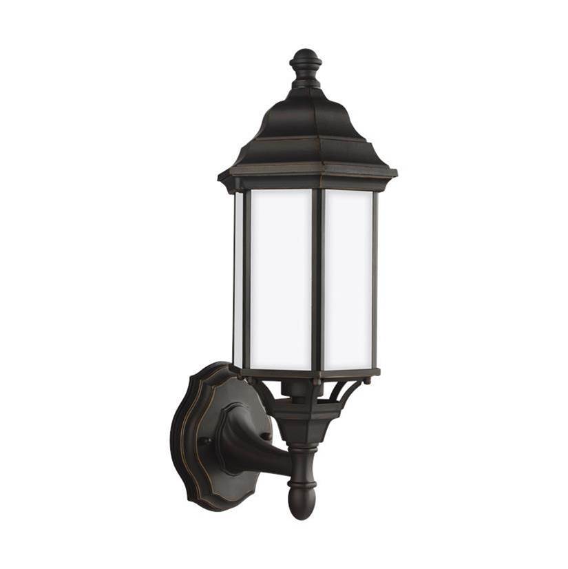 Generation Lighting Sevier Traditional 1-Light Led Outdoor Exterior Small Uplight Outdoor Wall Lantern Sconce In Antique Bronze Finish With Satin Etched Glass Panels