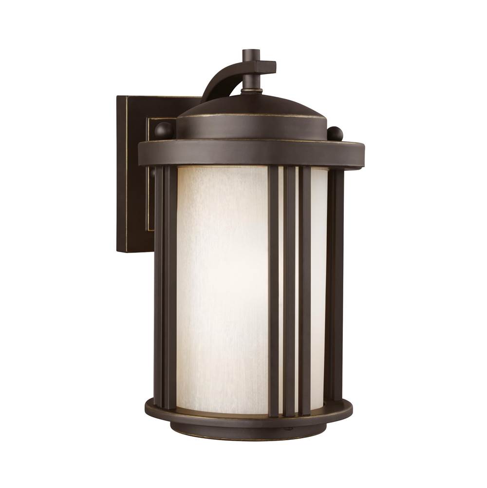 Generation Lighting Crowell Contemporary 1-Light Led Outdoor Exterior Small Wall Lantern Sconce In Antique Bronze W/Creme Parchment Glass Shade And White Aluminum Shade