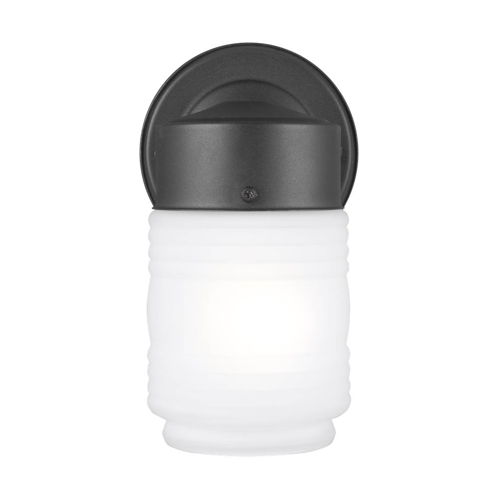 Generation Lighting Outdoor Wall Traditional 1-Light Led Outdoor Exterior Wall Lantern Sconce In Black Finish With Satin Etched Glass Diffuser
