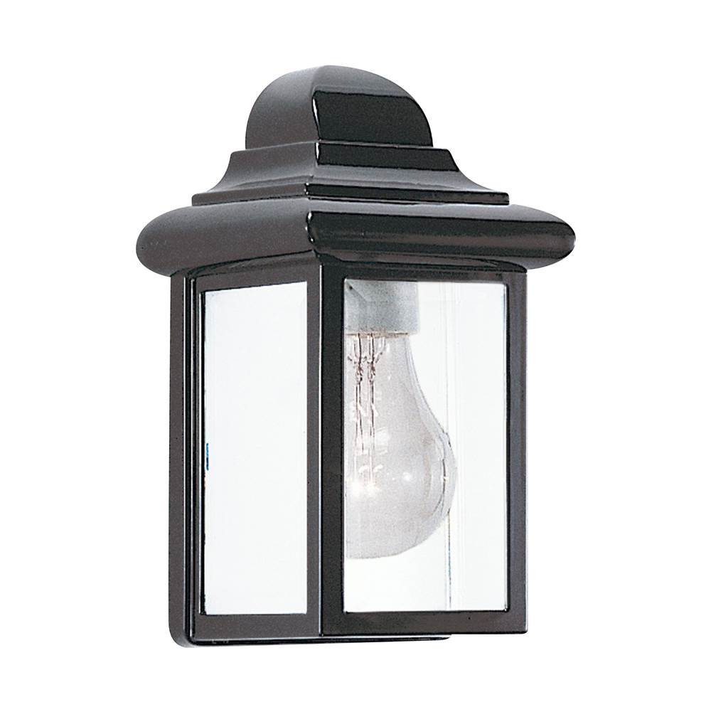 Generation Lighting Mullberry Hill Traditional 1-Light Outdoor Exterior Wall Lantern Sconce In Black Finish With Clear Beveled Glass Panels